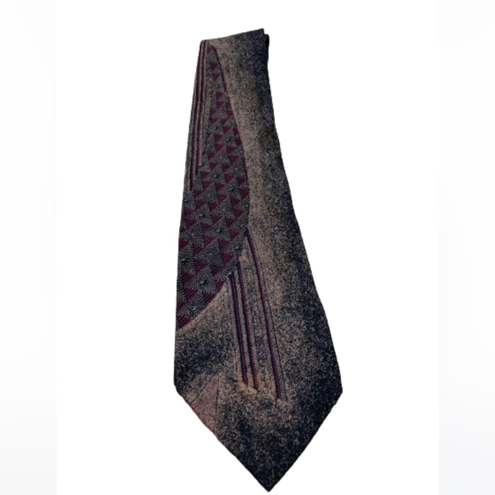 Albert Nipon Vintage 100% Silk Wide Necktie Black Burgundy Geometric